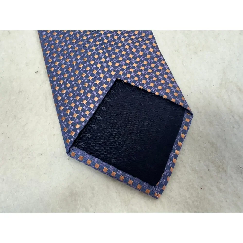 Tom James Executive Collection 100% Silk Tie Blue with Pink & Navy Squares